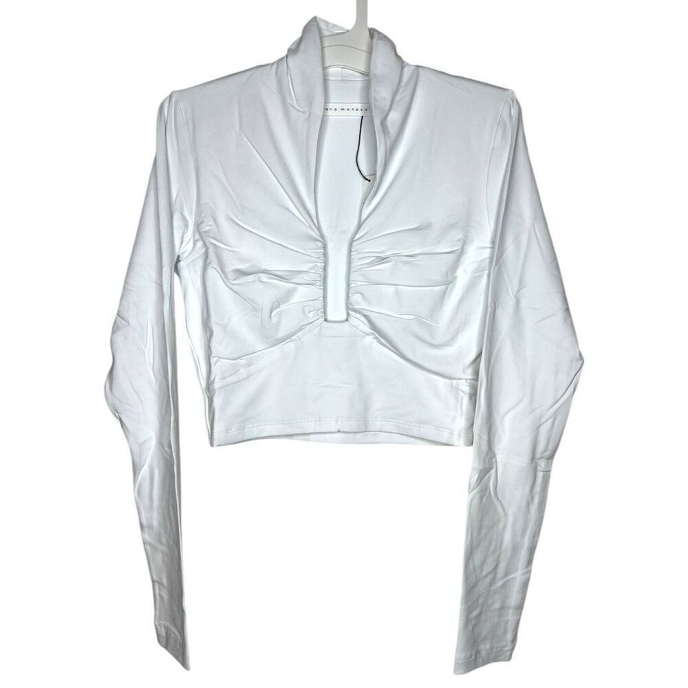 NEW Susana Monaco Square Wire Long‎ Sleeve Crop Top Sugar XL